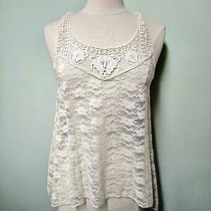 Wallflower Lace Cami Tank Top Ivory Cream Floral Butterfly Goth Hippie Sz Large
